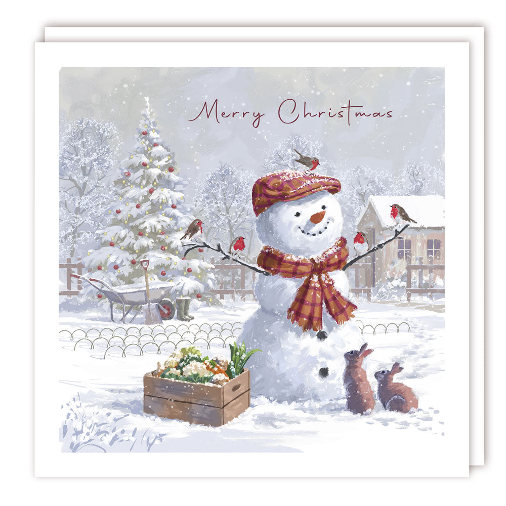 Merry Christmas Happy Snowman with Animals Snowy Festive Tracks Charity Pack Of 5 Xmas Cards