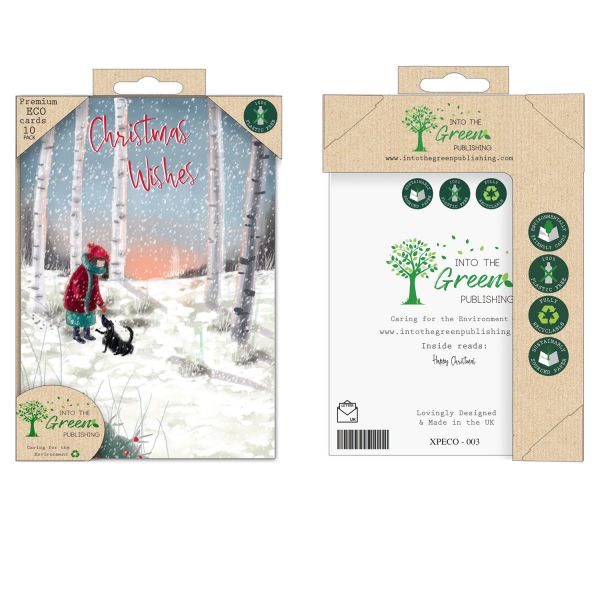 Into the Green Publishing 100% Plastic Free ECO Friendly Pack of 10 Xmas Christmas Cards with Envelopes (Girl Playing with Dog)