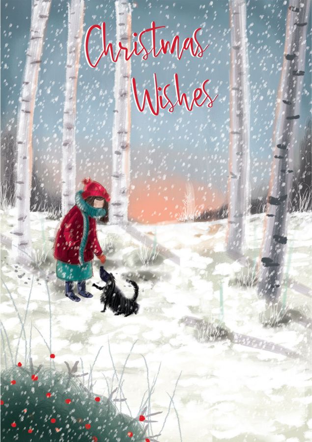 Into the Green Publishing 100% Plastic Free ECO Friendly Pack of 10 Xmas Christmas Cards with Envelopes (Girl Playing with Dog)