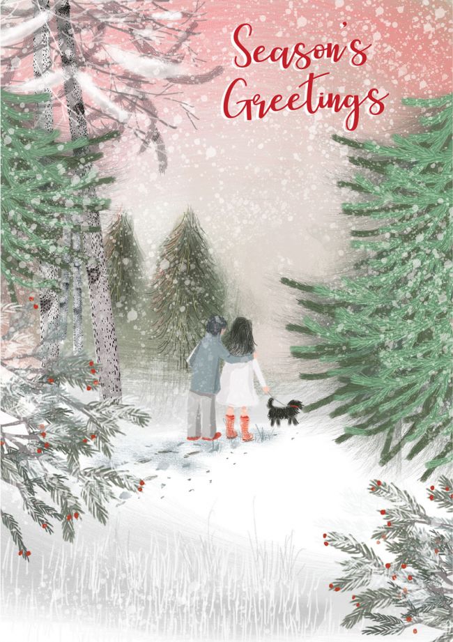 Into the Green Publishing 100% Plastic Free ECO Friendly Pack of 10 Xmas Christmas Cards with Envelopes (Walking the Dog)