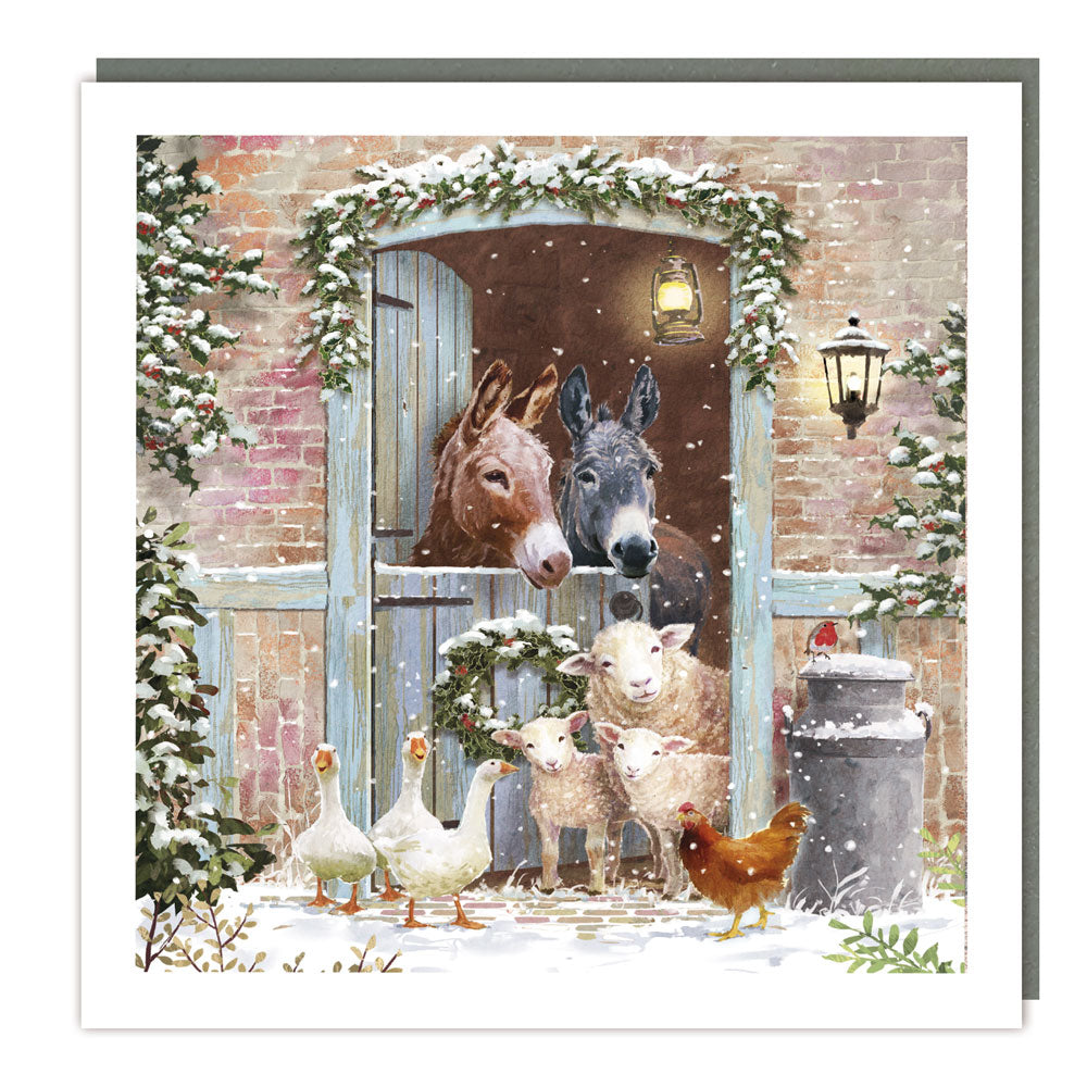 All in the Barn Adorable Animals Gold Foil Finish Traditional Tracks Charity Sparkle Pack of 5 Xmas Cards