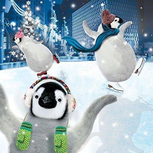 Funny Skating Penguins Dancing on Ice Goggly 3D Moving Eyes Christmas & New Year Greeting Card 