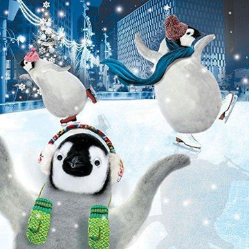 Funny Skating Penguins Dancing on Ice Goggly 3D Moving Eyes Christmas & New Year Greeting Card 