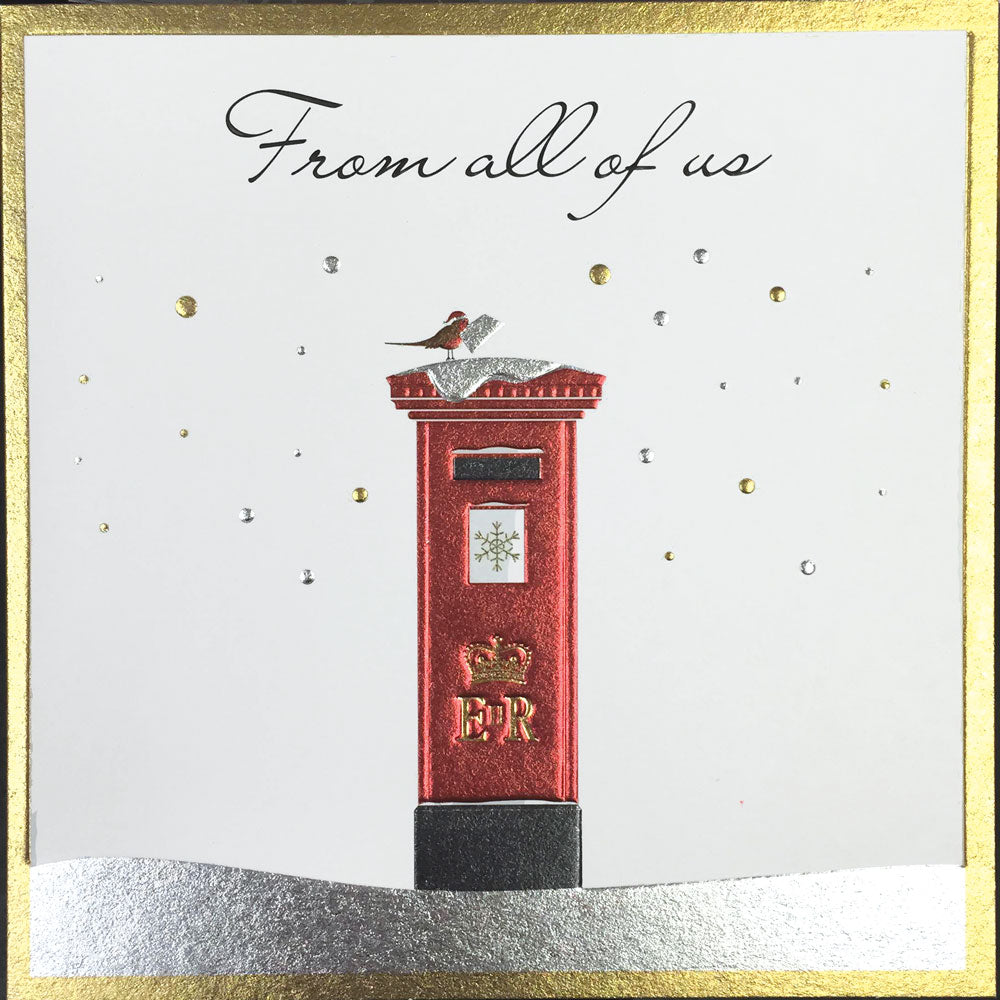 Red Post Box & Robin Single - From All Of Us Single Xmas Christmas Card