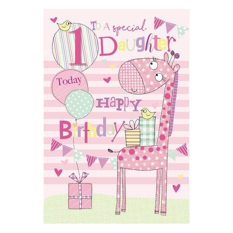 To A Special Daughter 1 Today Giraffe & Presents Design 1st Happy Birthday Card