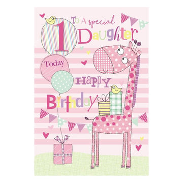 To A Special Daughter 1 Today Giraffe & Presents Design 1st Happy Birthday Card