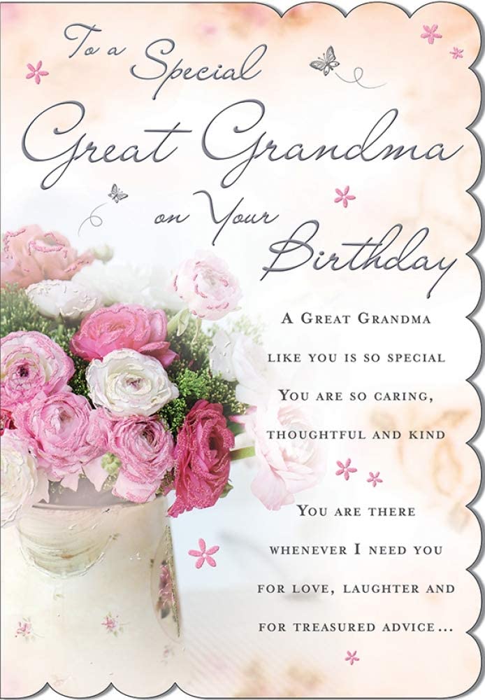 Special Great Grandma Birthday Sentimental Greeting Card Roses With Glitter and Foil By Goldmark 