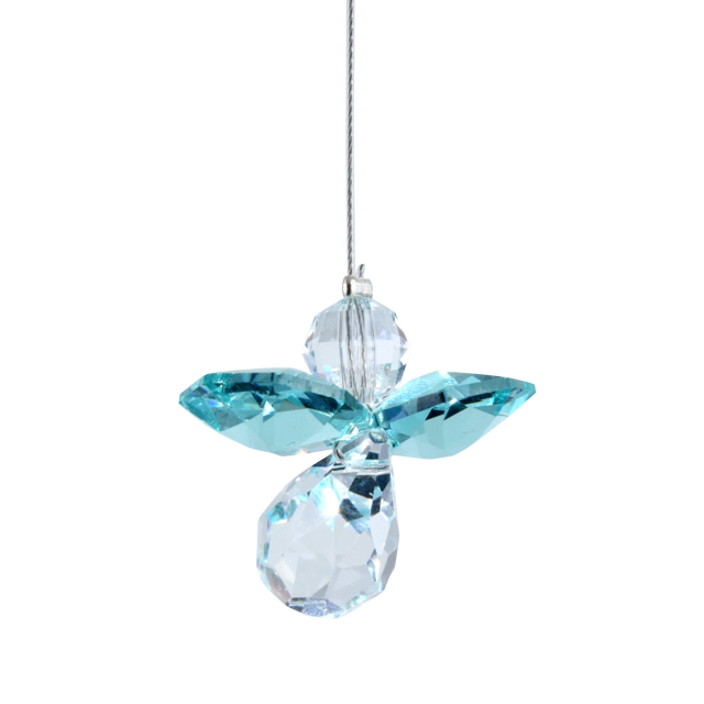 December Birthstone Blue Zircon Crystal Guardian Angel Hanging Charm