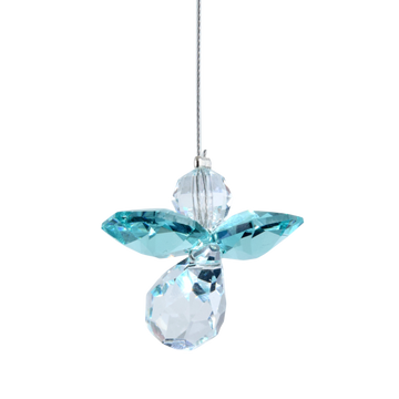 December Birthstone Blue Zircon Crystal Guardian Angel Hanging Charm