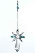 December Birthstone Blue Zircon Crystal Large Guardian Angel Hanging Charm