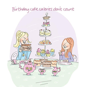 Birthday Cake Calories Don't Count! Tea with Chocolate Cupcakes Funny Humorous Greeting Card 