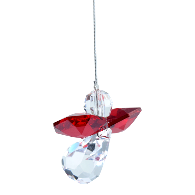 Garnet January Birthday Crystal SMALL Guardian Angel Hanging Charm Birthstone