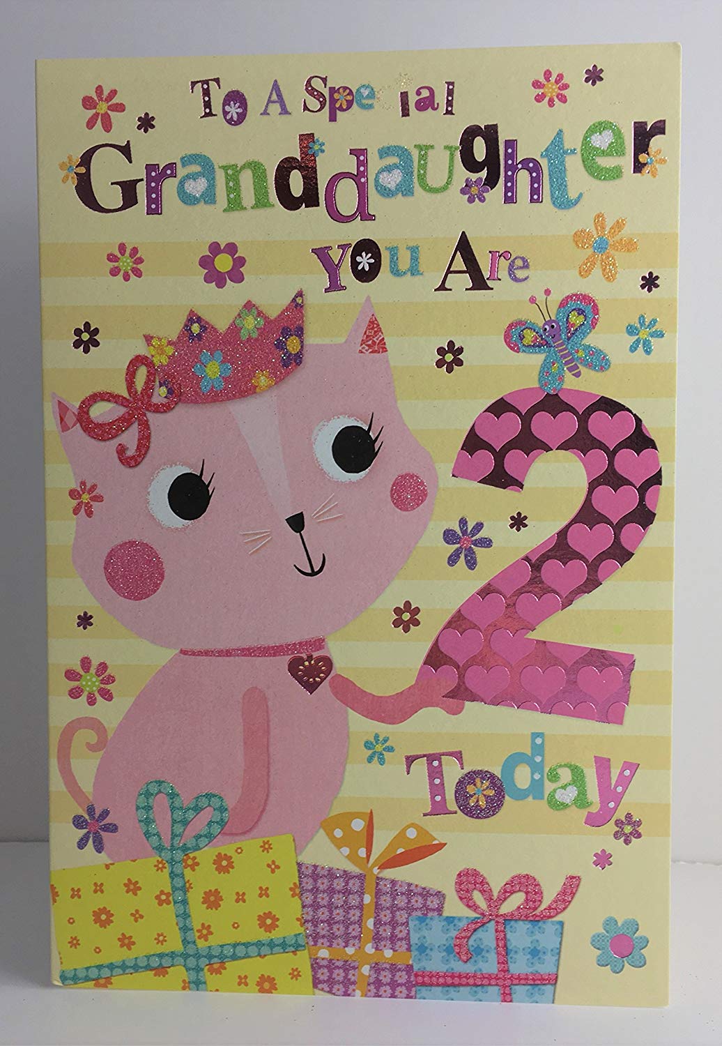 To A Special Granddaughter's 2nd Birthday - 2 Today Cat & Presents Greeting Card