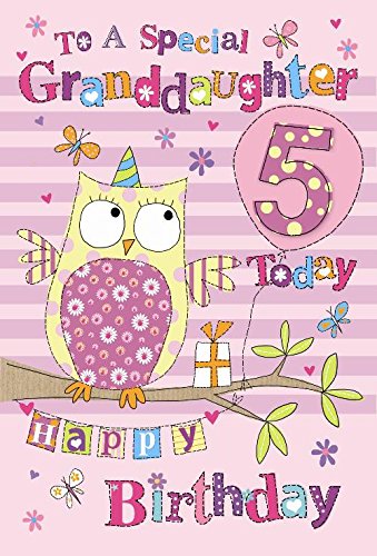 5th Birthday To A Special Granddaughter 5 Today Owl & Presents Design Happy Birthday Card