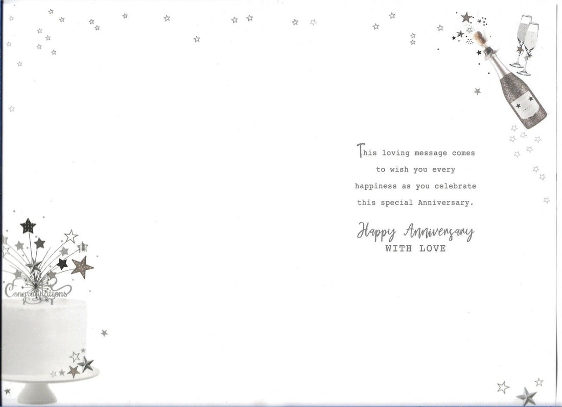 Wonderful Mum and Dad on Your Platinum Anniversary 70th Cake Champagne Silver Foil Art Greeting Card