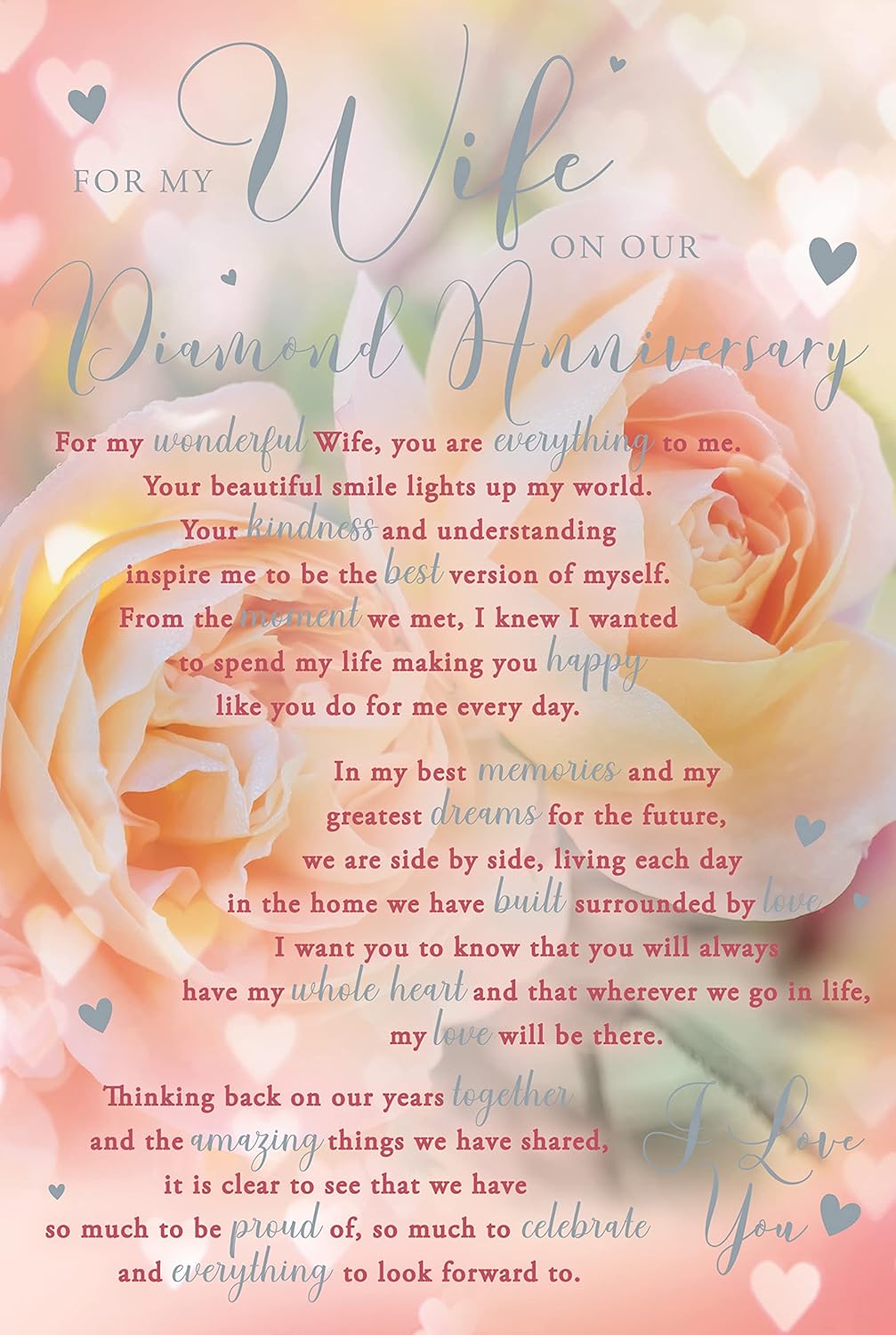 My Wife on Our Diamond Anniversary 60thI Love You Sentimental Verse Silver Foil Art Greeting Card