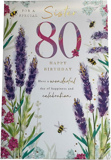 For A Special Sister 80 Birthday Wishes Luxury Dressing Table Silver Foil 80th Greeting Card by Kingfisher