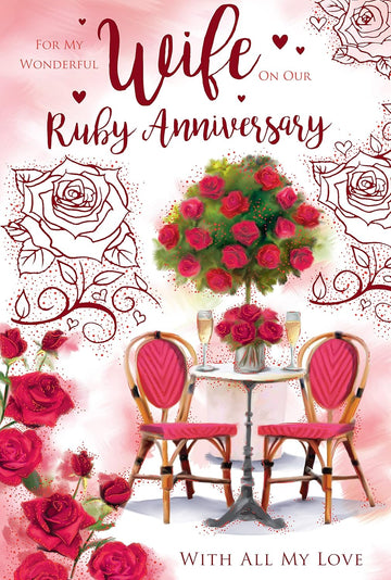 For My Wonderful Wife on Our Ruby Anniversary 40th Champagne Rose Red Foil Greeting Card