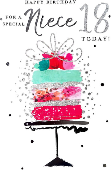 Happy Birthday For A Special Niece 18 Today Special Cake Stand Silver Foil 18th Greeting Card by Kingfisher