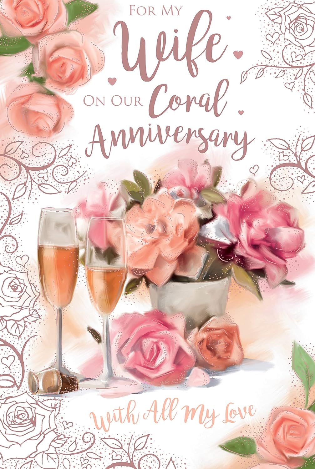 For My Wife on Our Coral Anniversary 35th Champagne Rose Gold Foil Greeting Card