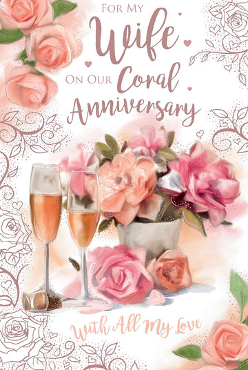 For My Wife on Our Coral Anniversary 35th Champagne Rose Gold Foil Greeting Card