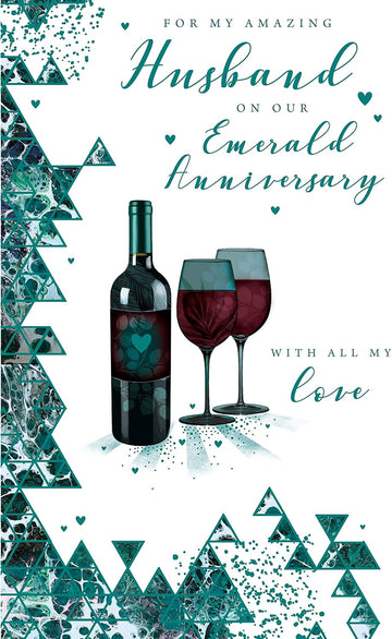 My Amazing Husband on Our Emerald Anniversary With Love 55th Roses Red Wine Green Foil Greeting Card