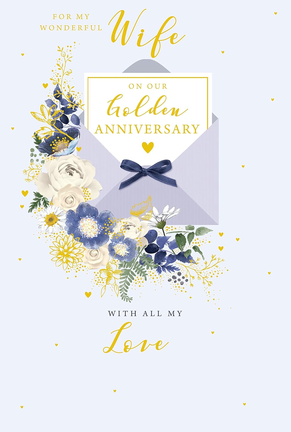 My Wonderful Wife on Our Golden Anniversary With Love 50th Roses Flowers Gold Foil Greeting Card