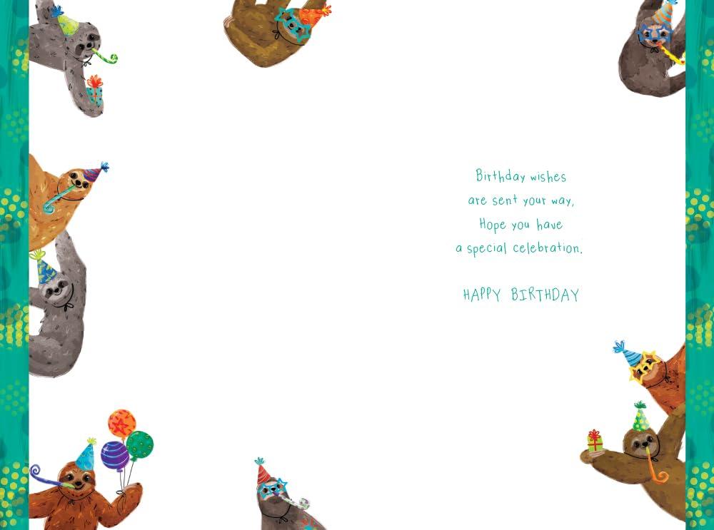 Grandson 9th Birthday Card Age 9 Sloths Party Fun Printed Insert Lovely Verse