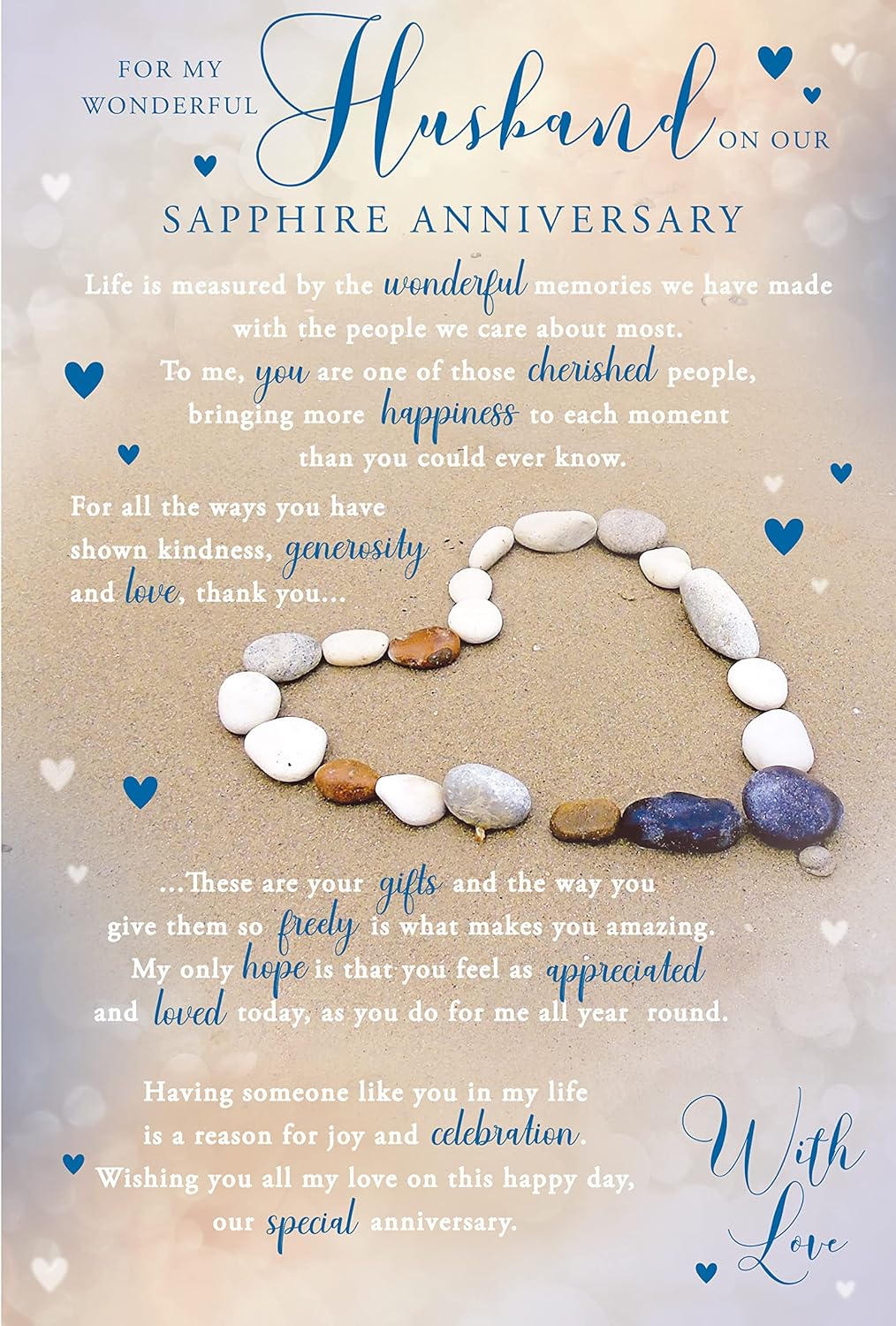 Wonderful Husband on Our Sapphire Anniversary 45th With Love Sentimental Verse Blue Foil Art Greeting Card