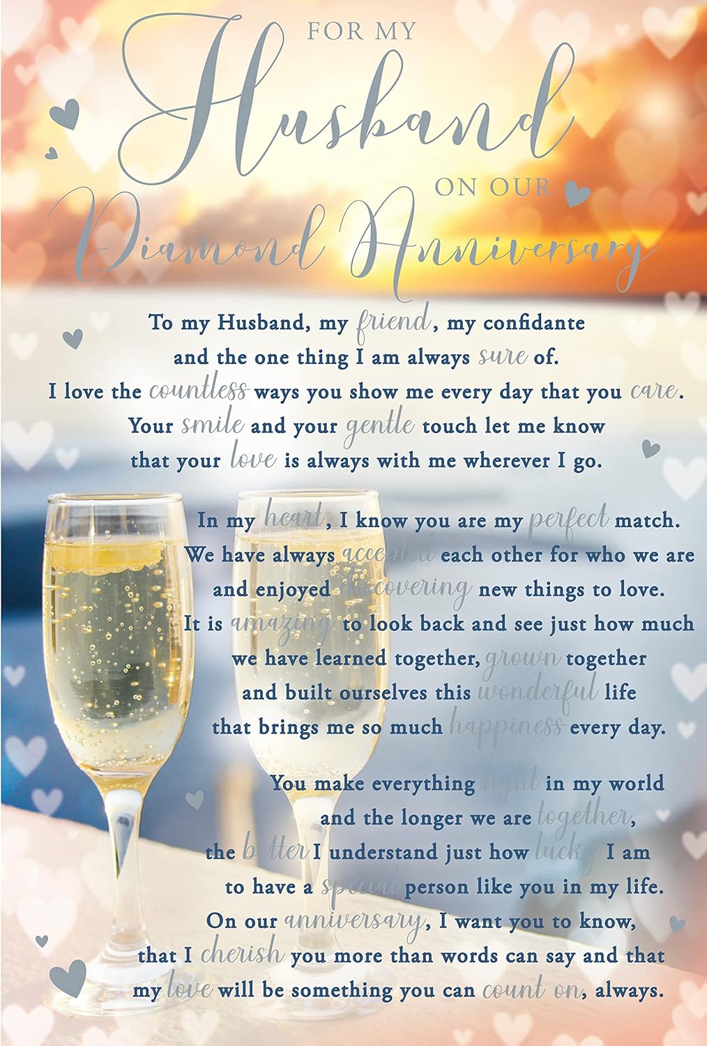 Wonderful Husband on Our Diamond Anniversary 60th With Love Sentimental Verse Silver Foil Art Greeting Card