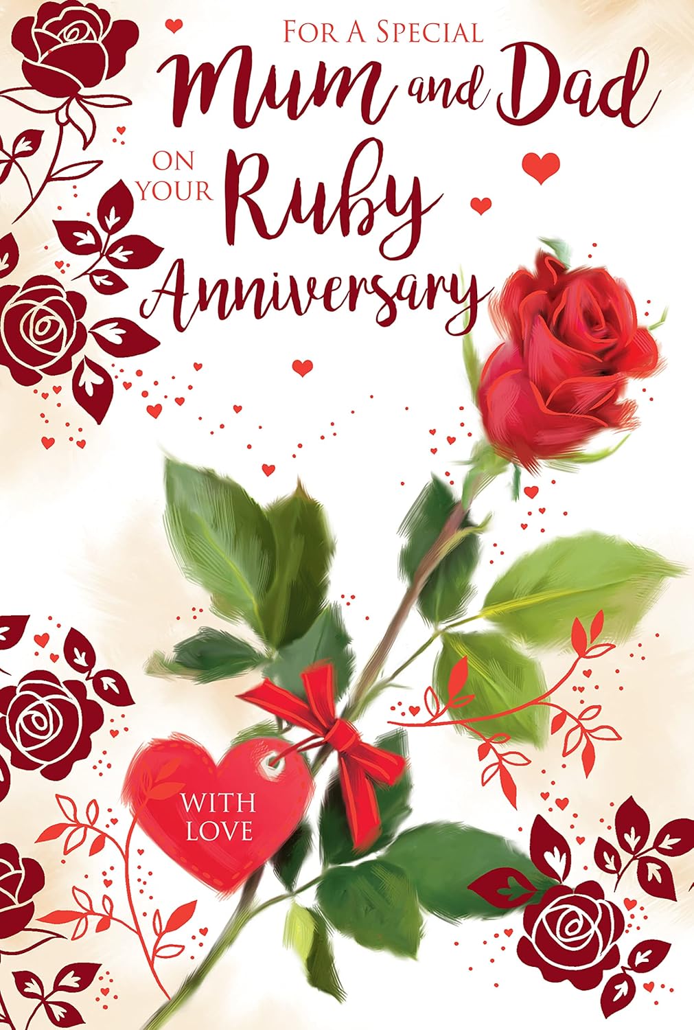 For A Special Mum and Dad on Your Ruby Anniversary With Love 40th Red Rose Stem Foil Art Greeting Card