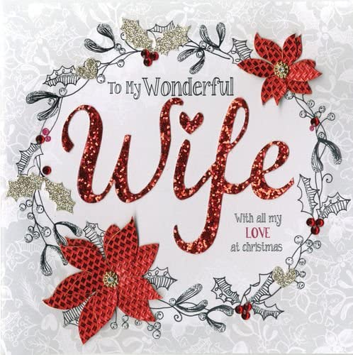 Second Nature "Lettering and Wreath" Collectable Keepsakes Christmas Card for Wife