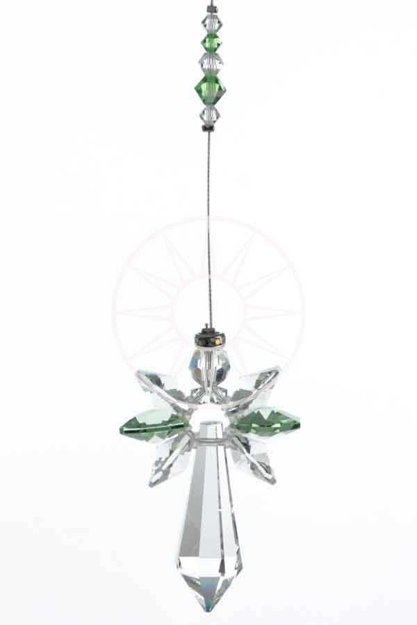 August Birthstone Peridot Crystal Large Guardian Angel Hanging Charm