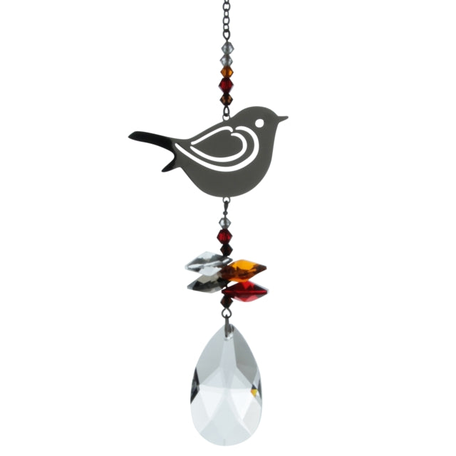 Festive Russet Red Robin Xmas Edition Hanging Fantasy Charm Sun-Catcher Embellished with Swarovski® Crystal