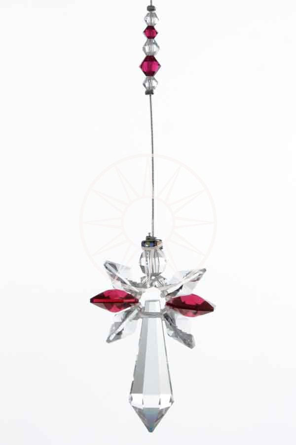 July Birthstone Ruby Crystal Large Guardian Angel Hanging Charm